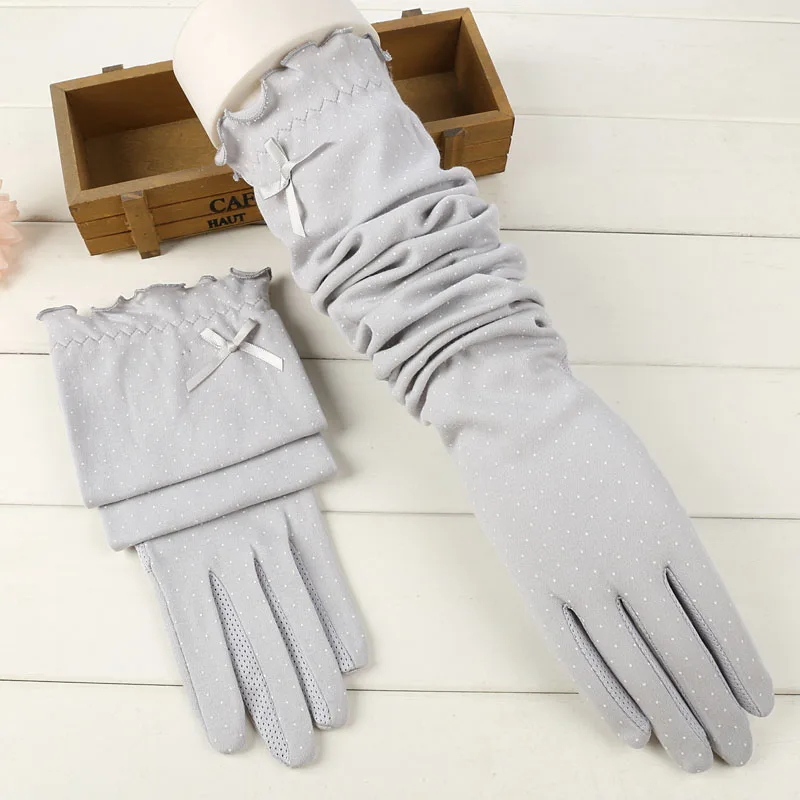 Длинные перчатки для защиты от солнца на палец для вечеринки, костюм для выпускного вечера, женские сексуальные кружевные рукавицы, милые Мультяшные дышащие хлопковые перчатки для вождения - Цвет: Серый
