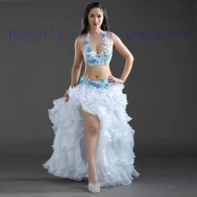 Женский комплект для выступлений, танца живота, женская одежда для танца живота, камни, роскошный бюстгальтер, топ и пояс, 2 шт., Одежда для танцев