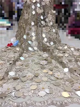 

Champaign gold high quality french tulle lace fabric African sequins net lace glitter fabric for woman wedding dress(FJ-2-19