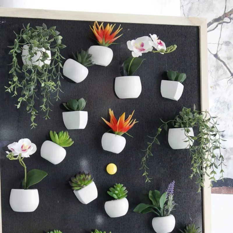 

Fridge Magnets Potted Artificial Green succulent plants Bonsai set fake Flower vase Souvenir Blackboard Magnetic Stickers