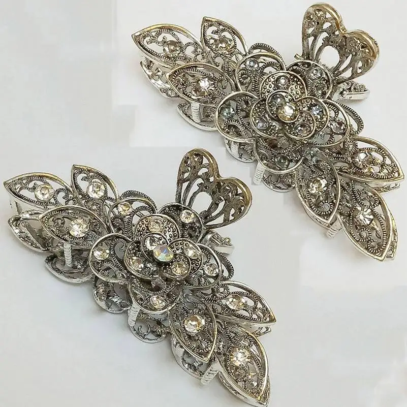 Fashion Rhinestone Crystal Flower Hair Claws Clips Clamps Hair Accessories Retro Women Clamp Barette for bride 9*3.5cm hair accessory hair clip jewelry accessories