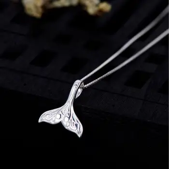 

HRina Personality S925 Sterling Sliver Mermaid Fish Tail Pendant Necklace with Clasp Extended Chains For Women Girl Jewelry