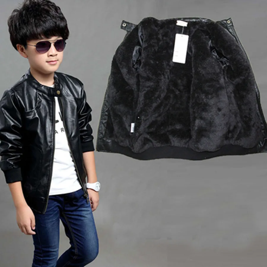 Goede Kinderkleding Kinderen Pu Leren Jas 5 17 Y Jongens Kleding Lente Winter Pluche Binnen En Niet Fluwelen Binnenkant jongens Leren Jas