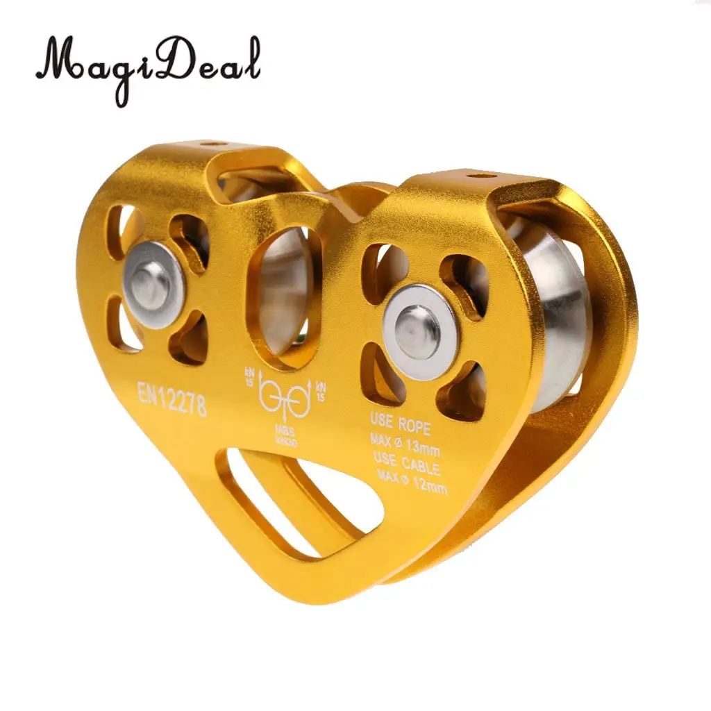 

MagiDeal Rescue Climbing Rock 30kN Heavy Duty Zip Line Cable Trolley Fast Speed Pulley for Camping Engineering Caving Gold