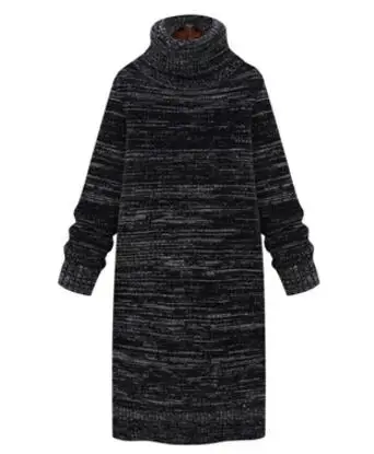 Пуловер средней длины с высоким воротом, свитер, женская одежда на осень и зиму, свободный женский теплый свитер, вязанное платье-рубашка - Цвет: black