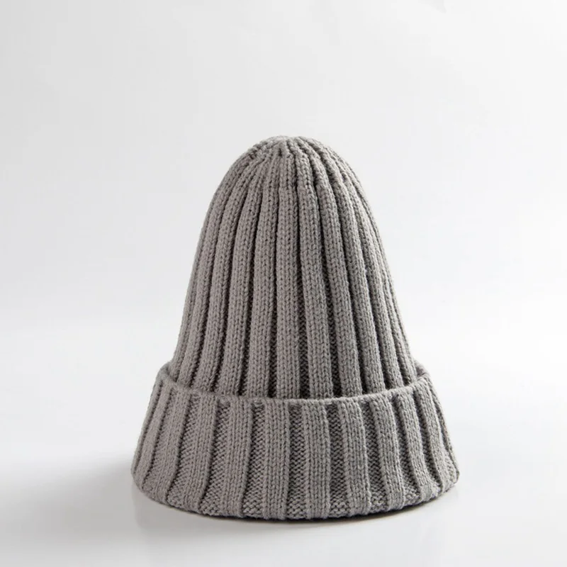 Детская шапка в Корейском стиле; сезон осень-зима; шапка с острым носком для маленьких мальчиков и девочек; однотонная вязаная теплая Шапка-бини