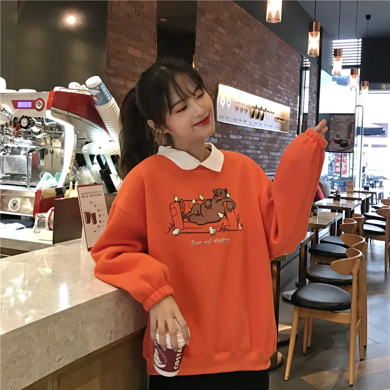  Hoodies Women Loose Leisure Korean Style Harajuku Sweet Elegant Womens Clothing Student Long Sleeve