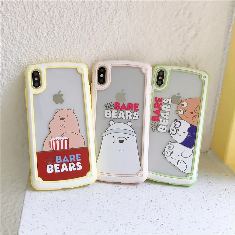 

Girl's Candy Color We Bare Bears Cute Cartoon Shockproof Phone Cases For Apple Iphone 6 6s 7 8 Plus X XR XS MAX Clear Back Cover
