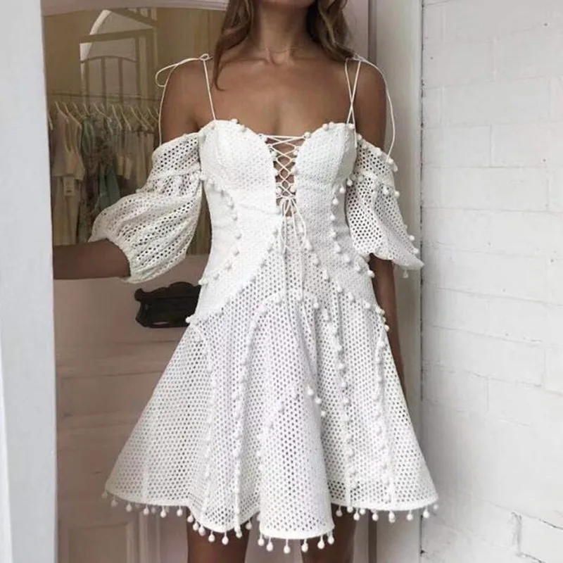 

2019 New Arrival Runway Dress Women Luxury Designer High Quality Summer Sexy Slash Neck Self Portrait Hollow Out Fashion Dress