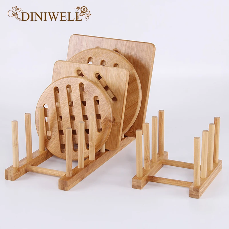 Бамбуковая полка для посуды DINIWELL сушилка кухонный держатель хранения органайзер