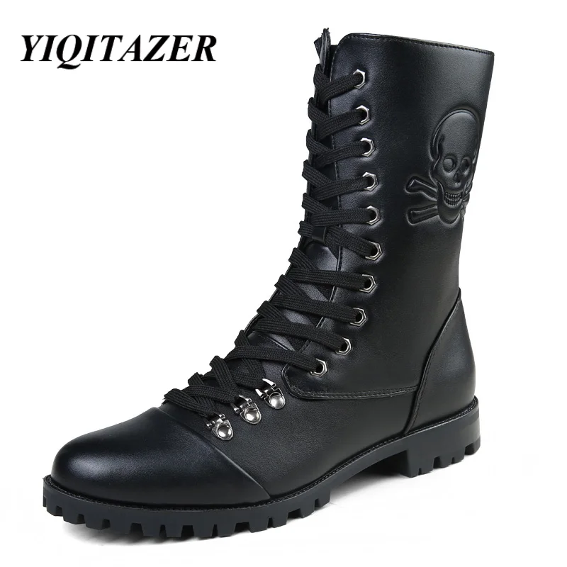 

YIQITAZER 2018 Winter Military Boots Man Shoes,Designer Lace up Mens Martin Boots Waterproof Oxfords Motorcycle Cowboy Boots Man