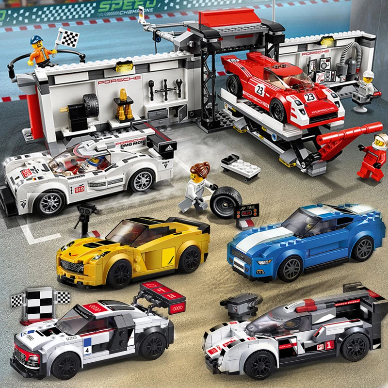 

Decool City Series Compatible legoed speed champion repair station F1 racers Car Building Blocks children bricks Toys mustange