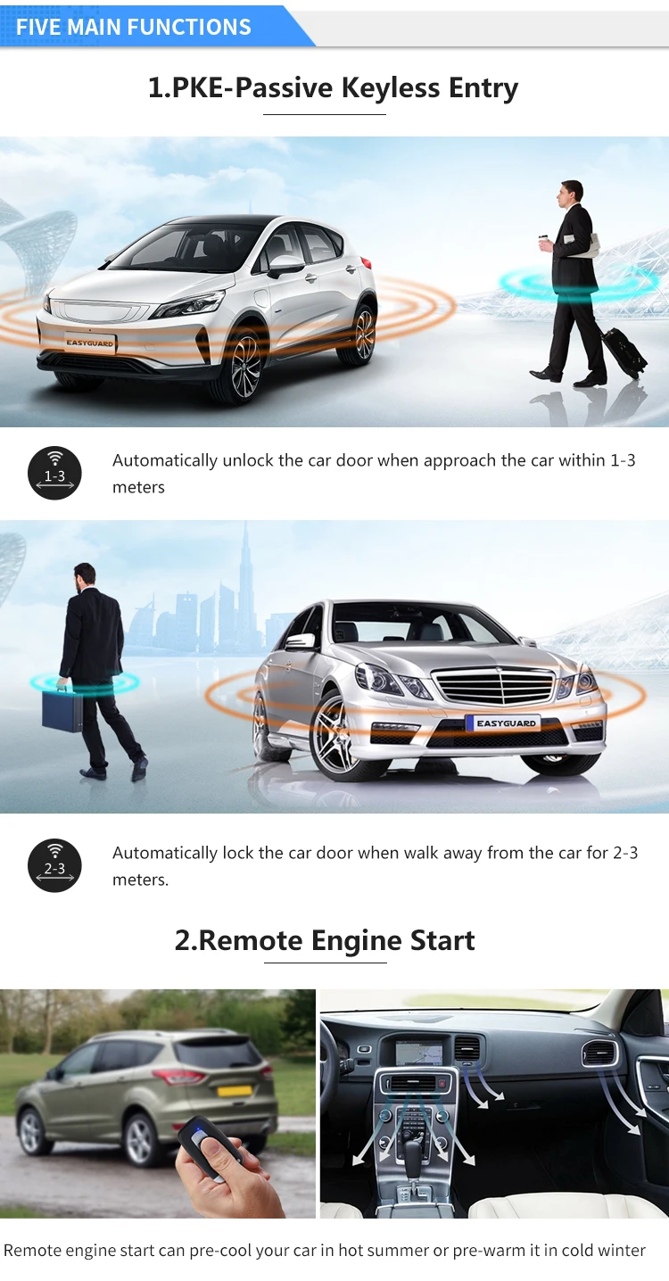 EASYGUARD компания автомобиля Автомобильный БЕСКЛЮЧЕВОЙ аварийная система с Автозапуск дистанционного запуск двигателя k