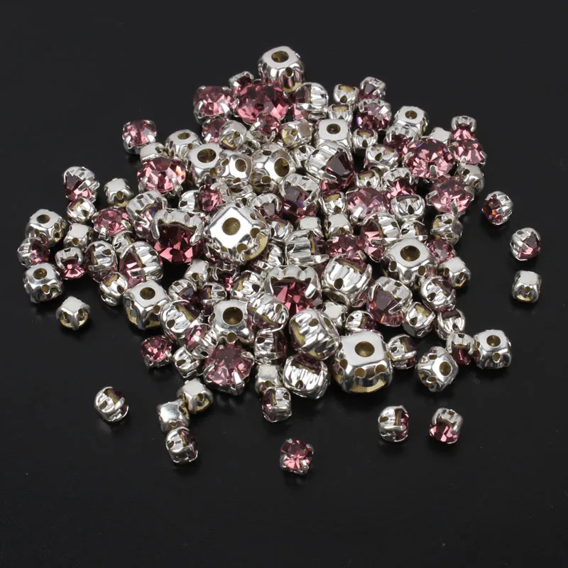 Silver Base Rhinestone Sew on Rhinestones Mix Size 4mm 8mm 120pcs Lt