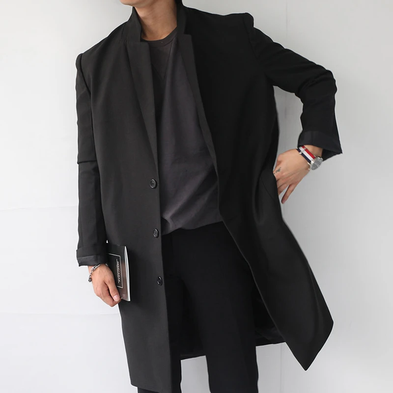 Hombres cuello de solapa con muescas Trencas moda elegante negro streetwear de otoño 2018 nueva|trench coat|trench coat brandbrand trench - AliExpress
