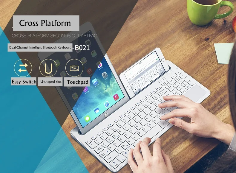 Qianye B021 двухканальный Универсальный перезаряжаемый тачпад Bluetooth клавиатура с бесшумными клавишами для планшета и мобильного телефона