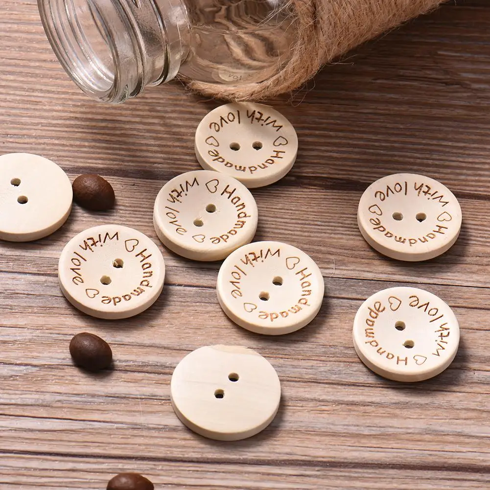 

100PCS/lot 2 Holes Natural Color Wooden Buttons Handmade Love Letter Wood Button Craft DIY Baby Apparel Accessories