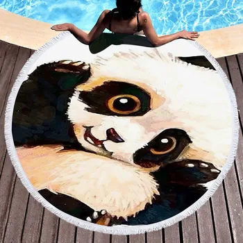 

Cute panda Microfiber soft Round Beach Towel With Tassel Yoga Mat ToallaBlanket Printed Serviette 150cm Bath Towel Summer YJ46
