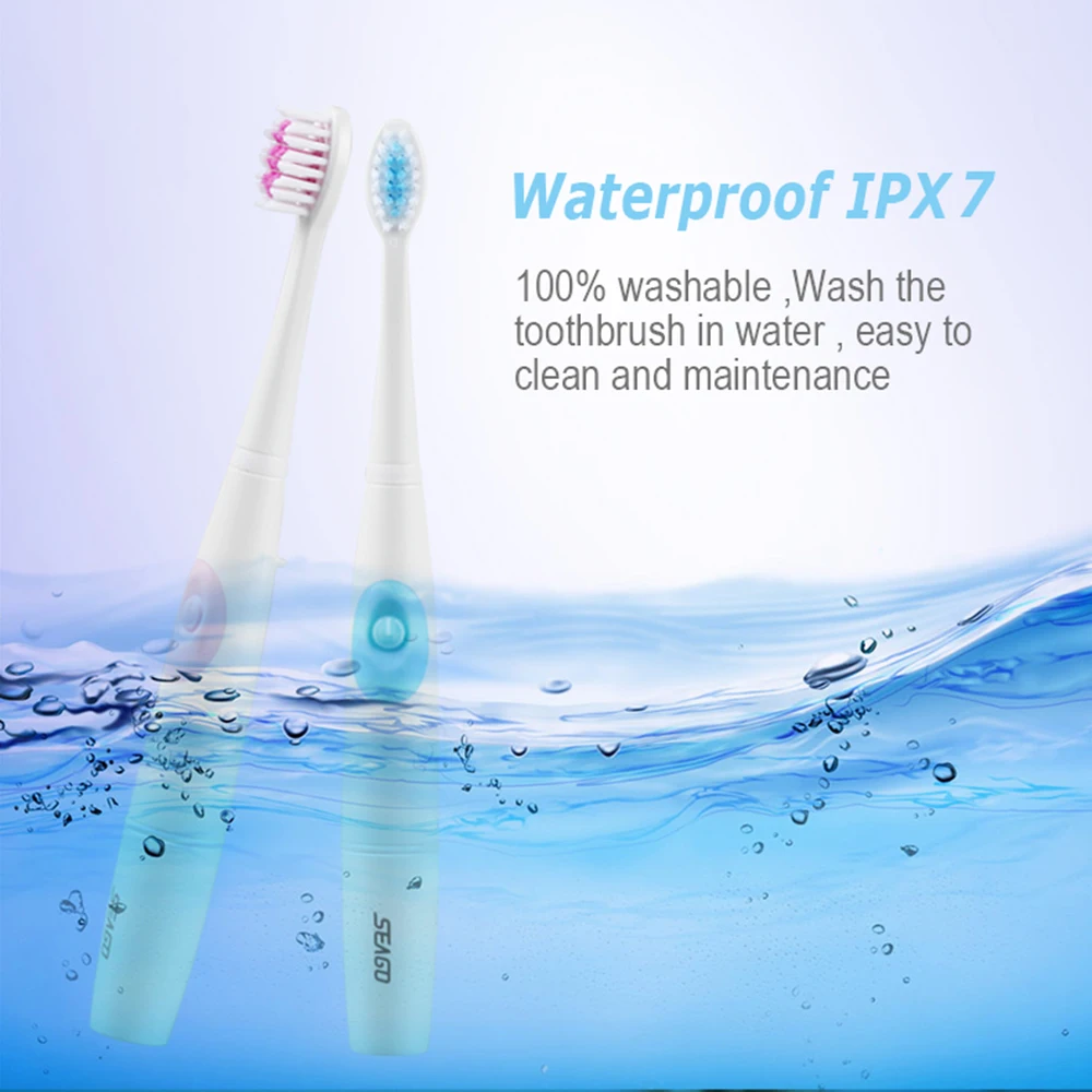 SEAGO Sonic Electric Toothbrush 360 Upgraded Kid Automatic Tooth Brush Waterproof With 3PC Replacement Brush Heads Battery SG915