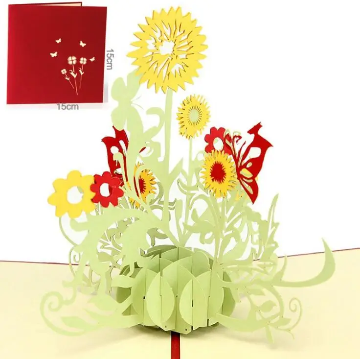  greeting cards invitation paper pop up 3D sunflower for Birthday Wedding Party Decoration gift craf - 32774401253