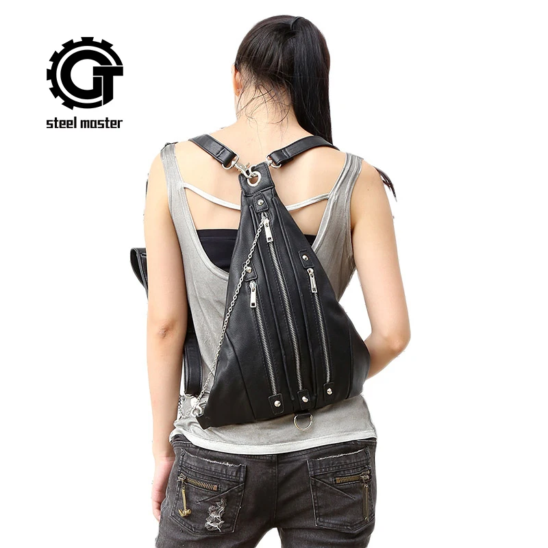 gothic steampunk visual rock triangle backpack vintage fashion man