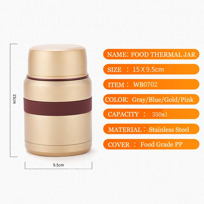 Портативный 350 мл Термос для еды из нержавеющей стали с широким горлышком и двойными стенками, термос для супа и еды, бутылка с мешком, контейнер для еды