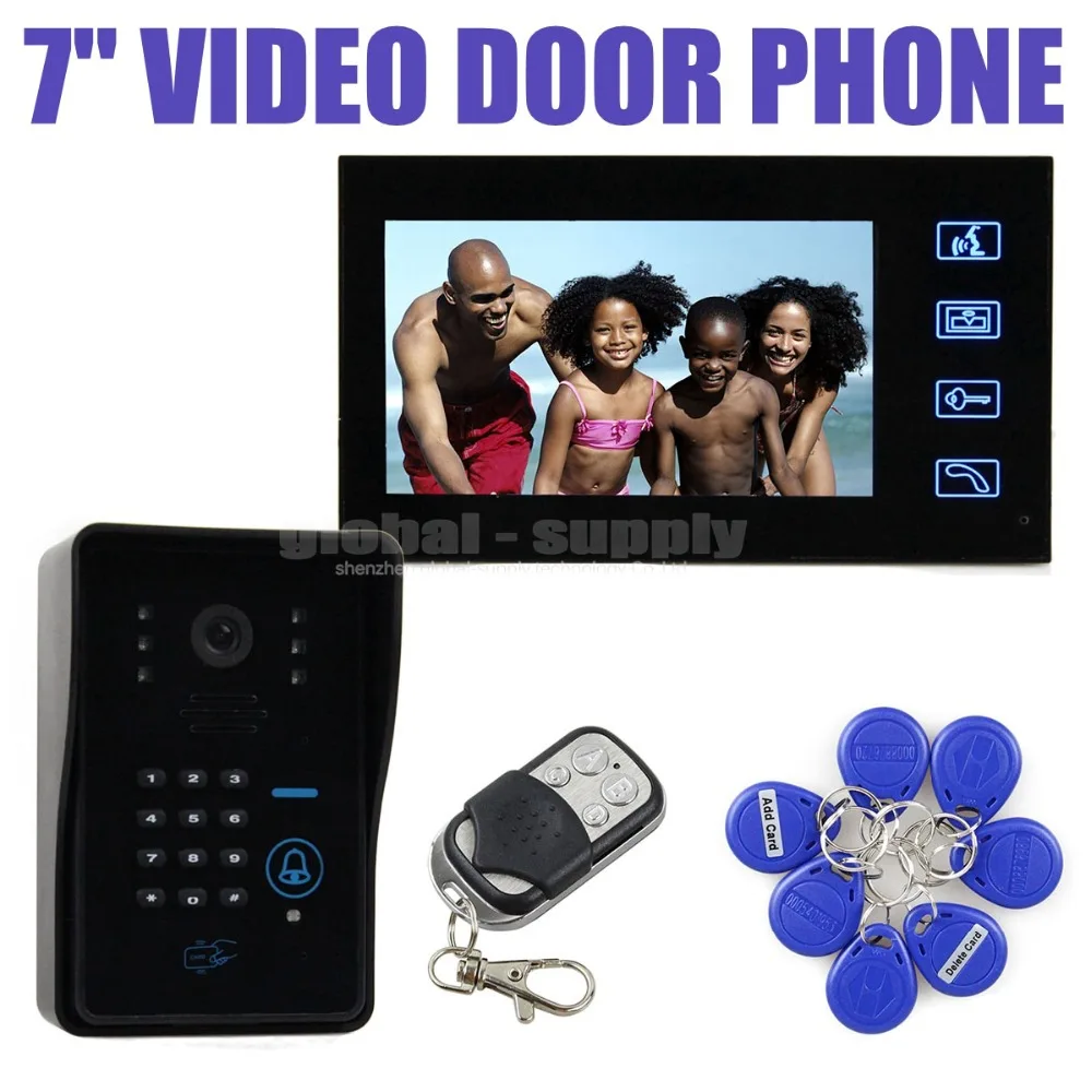 DIYSECUR 7inch LCD Video Doorbell Door Phone Intercom System With Password Keypad RFID Reader Remote Control 4 in 1 IR Camera