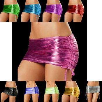 

Hot Sexy Candy Color PU Faux Leather Drawsting Micro Mini Skirts Falda Cuero Skirts Women Pole Dance Clubwear Pencil Skirt Jupe