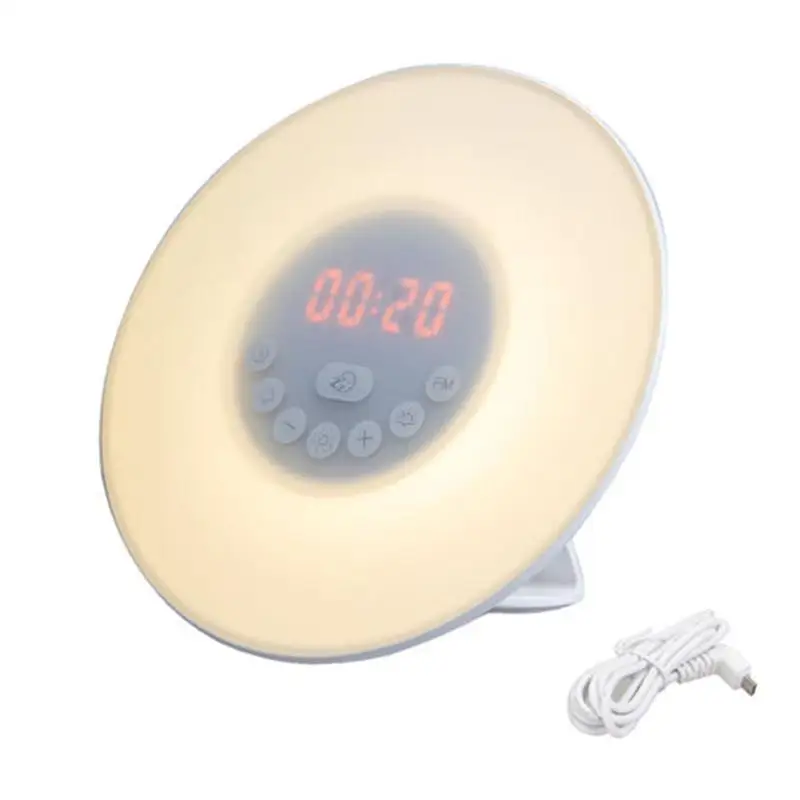 Wake Up Light Alarm Clock Sunrise Simulation Bedside Lamp Sunset Night Light 6 Nature Sounds FM Radio Snooze With US Plug