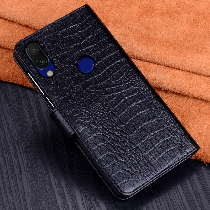 Флип кейс RYKKZ из натуральной кожи для Xiaomi Redmi 7 с отделением карт и подставкой