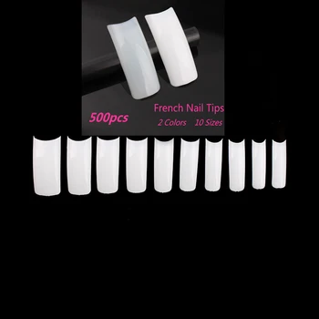 

10 Sizes 500pcs/pack French Style Plastic Nail Art Tips Full Nail False Tips Natural/White 2 Colors Nail Art Finger Tips