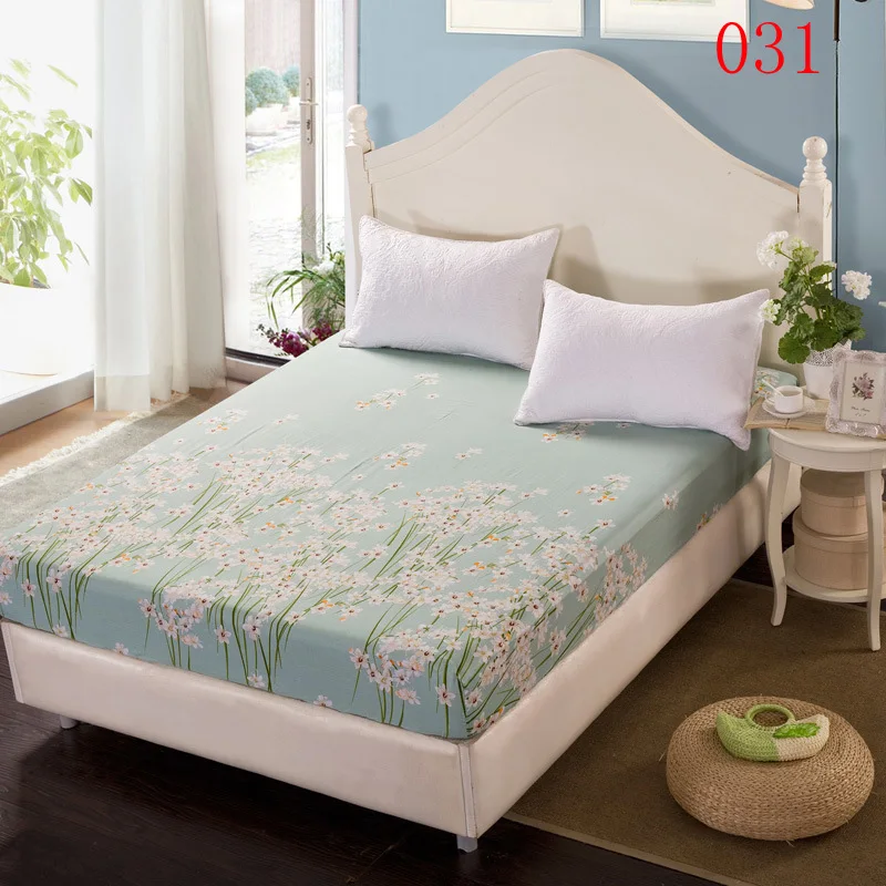 

White Flowers Cotton Fitted Sheet Single Double Bed Sheets Fitted Cover Mattress Cover Twin Full Queen Bedspread Bedsheet 1.5m