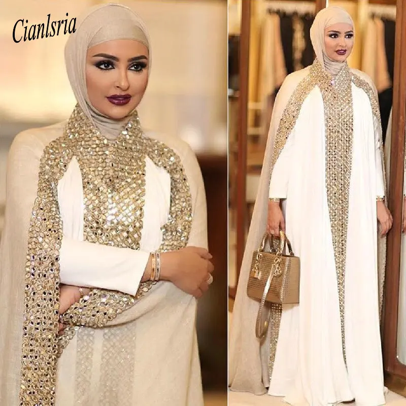 Бокал для шампанского Дубай Арабский Кафтан Исламская вечернее платье для мусульманских женщин с длинным рукавом и отделкой из бус со стразами вечерние Вечеринка платья Vestido