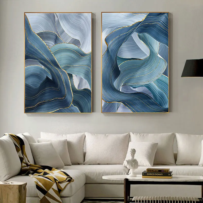 Quadri moderni astratti blu oro marmo liquido dipinti su tela stampe Poster  immagini per pareti per soggiorno decorazioni per interni - AliExpress