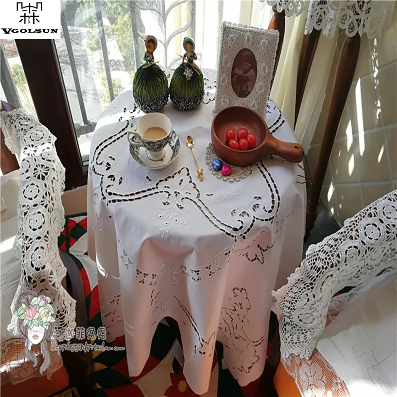 

VGOLSUN Home Hotel Table Cloth Elegant Europe Pastoral Style 130CM Square 100%Cotton Handmade Embroidered Table Cloth