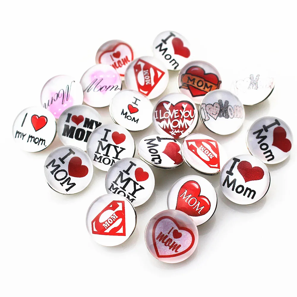 10 шт./лот Mix I Love Mom стеклянная кнопка с буквенным принтом 18 мм оснастка ювелирное