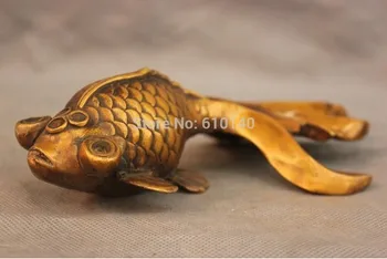 

YM 311 8" Chinese Pure Bronze Feng Shui Goldfish Fish Blessing Statue