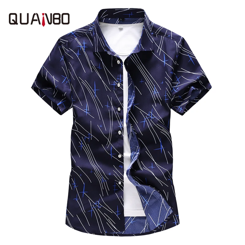 QUANBO Модная рубашка с коротким рукавом и принтом Новое поступление летние тонкие повседневные белые рубашки плюс размер 5XL 6XL 7XL брендовая одежда