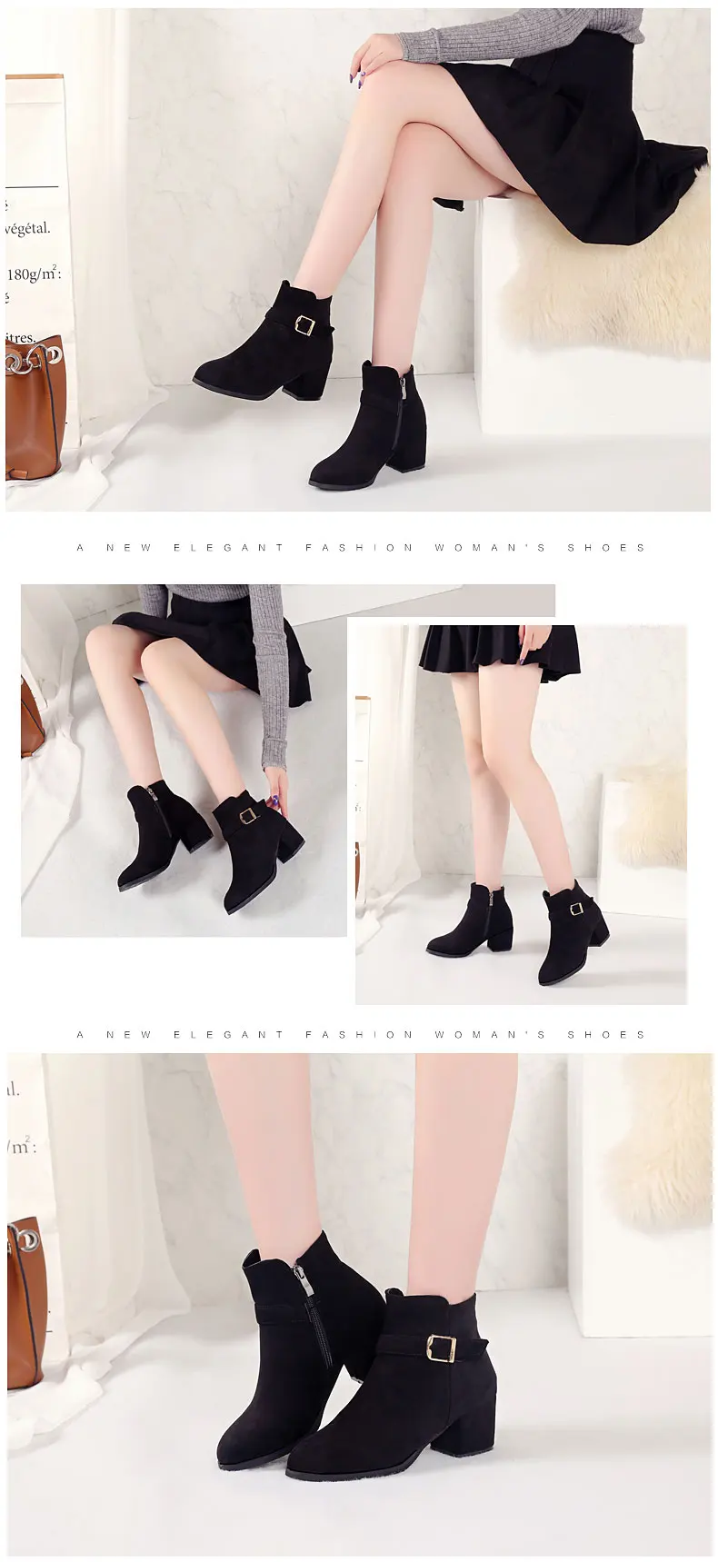 RQFF Brand Winter Boots Women With Box Big size34-43 Flock Warm Shoes Woman High Heel Ankle Boot Female Zip Footwear Ladies Shoe (10)