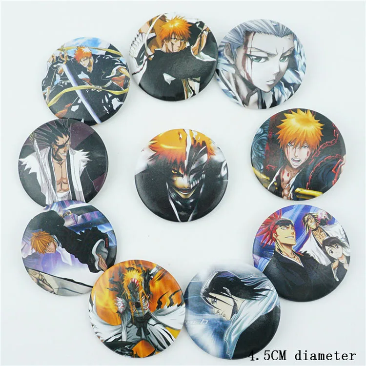 

10Pcs/Set Japan Anime BLEACH Kurosaki ichigo Pins Badges Brooch Chest Ornament Of the Clothing Accessoies Collection Cosplay New