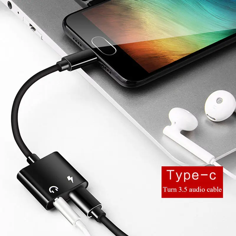 100pcs bundle 2 in1 USB C Type C to 3 5mm Headphone Jack Adapter AUX Sync Data Charge Cable 100 Pieces