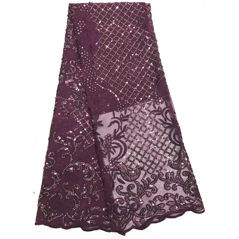 

French Net Lace Fabric 2018 Latest African Lace Fabric With Embroidery Wine red Lace Fabric High Quality Sequin Lace Fabric 1303