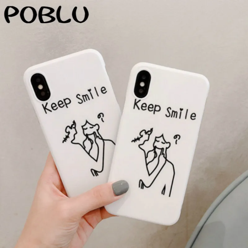 POBLU Funny Cartoon Keep Smile TPU Case For iphone X XS Fashion IMD Soft Silicone 6s 7 8 8plus Back Cover Shell |