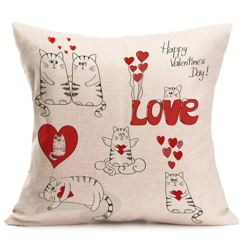 

Valentine's Day Printed Design Back Cushion Pillowcase Cotton Linen Home Office Car Cafe Sofa Pillowcase Cushion