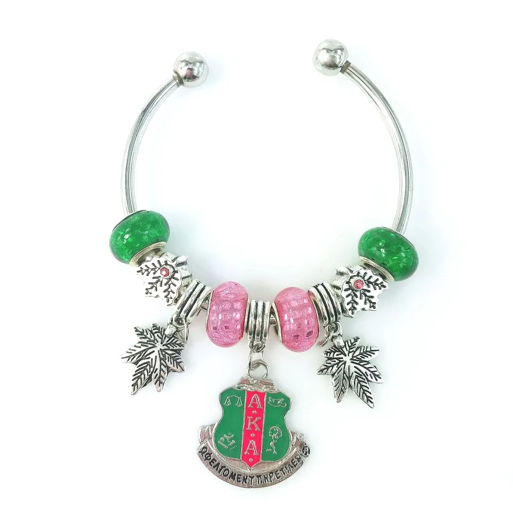 AKA sorority crystal big hole bracelet for Alpha Kap Alpha silver Lobster Clasp big hole beads sbracelet jewelry