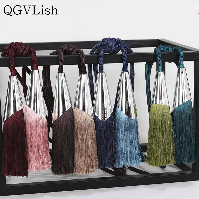 

QGVLish 2Pcs Curtain Tiebacks Tassels Fringe Hanging Belt Balls Bind Ropes Brush Straps Clasp Curtain Accessories Tieback Decor