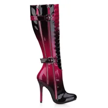 Модная обувь из лакированной кожи с пряжкой; женские ботфорты; пикантные женские высокие сапоги; зимняя обувь; женские туфли-лодочки на высоком каблуке