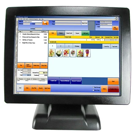 15 inch pos-системы сенсорного экрана с денежным draver/omni derectional сканер штрих-кода/термопринтер/vfd дисплей