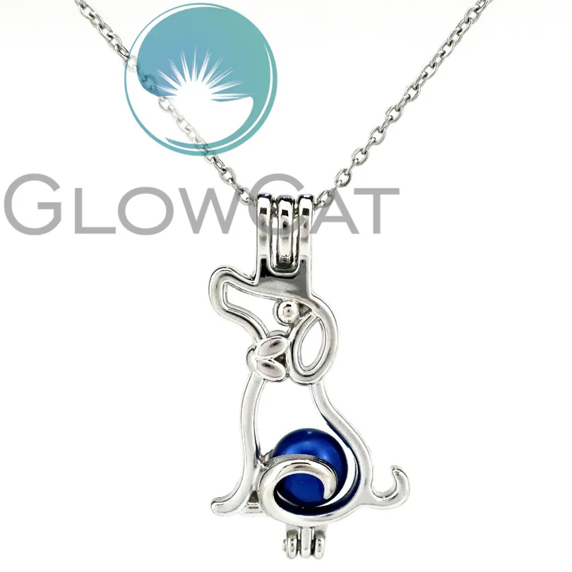 

KK807 Silver 36mm Puppy Dog Beads Cage Locket Pendant Essential Oil Diffuser Oyster Pearl Cage Aroma Locket Necklace