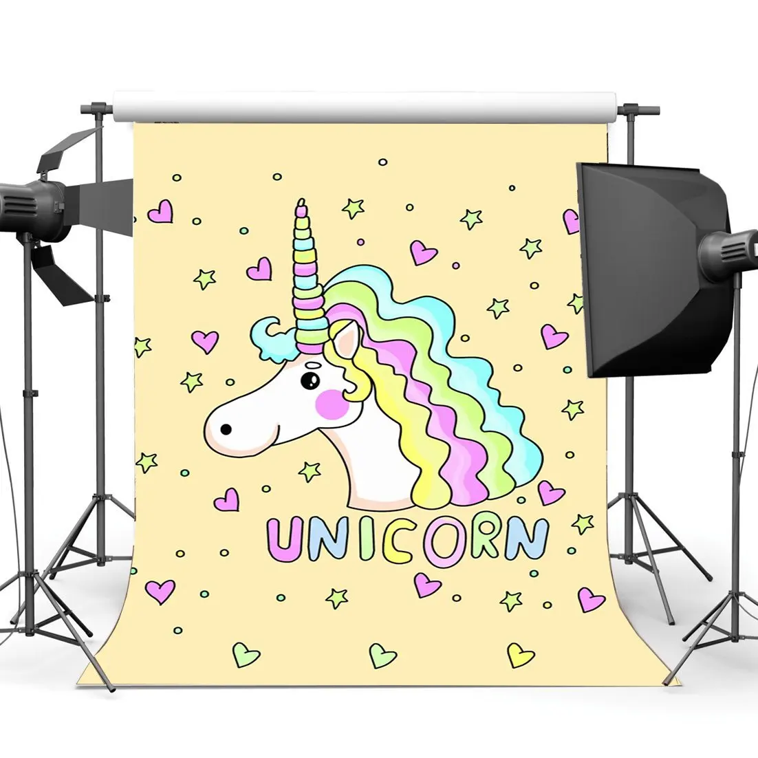 

Caroon Unicorn Backdrop Twinkle Stars Bokeh Hearts Happy 1st Birthday Photography Background Baby Shower